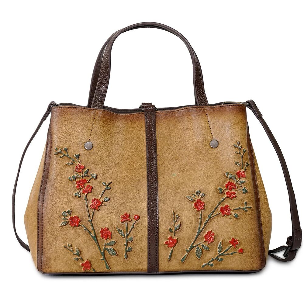 1111 Leather Satchel Top Handle Bags Handmade Purse Vintage Embossed